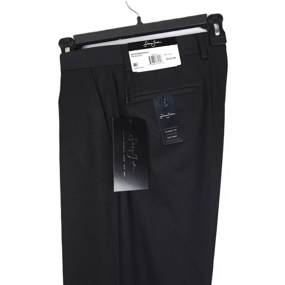 Sean John Mens Classic Fit Dress Pants 34x30 Black Solid Twill NWT
